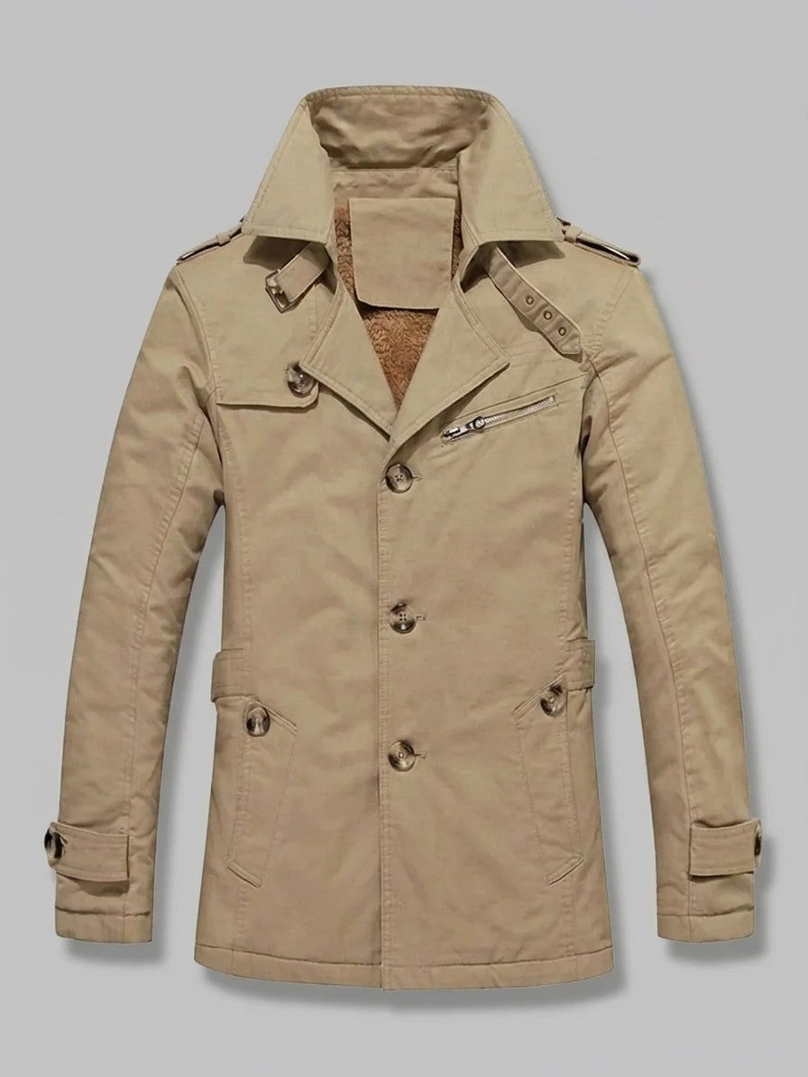 Ventimiglia Men's Sherpa-Lined Short Trench Coat — khaki — packshot