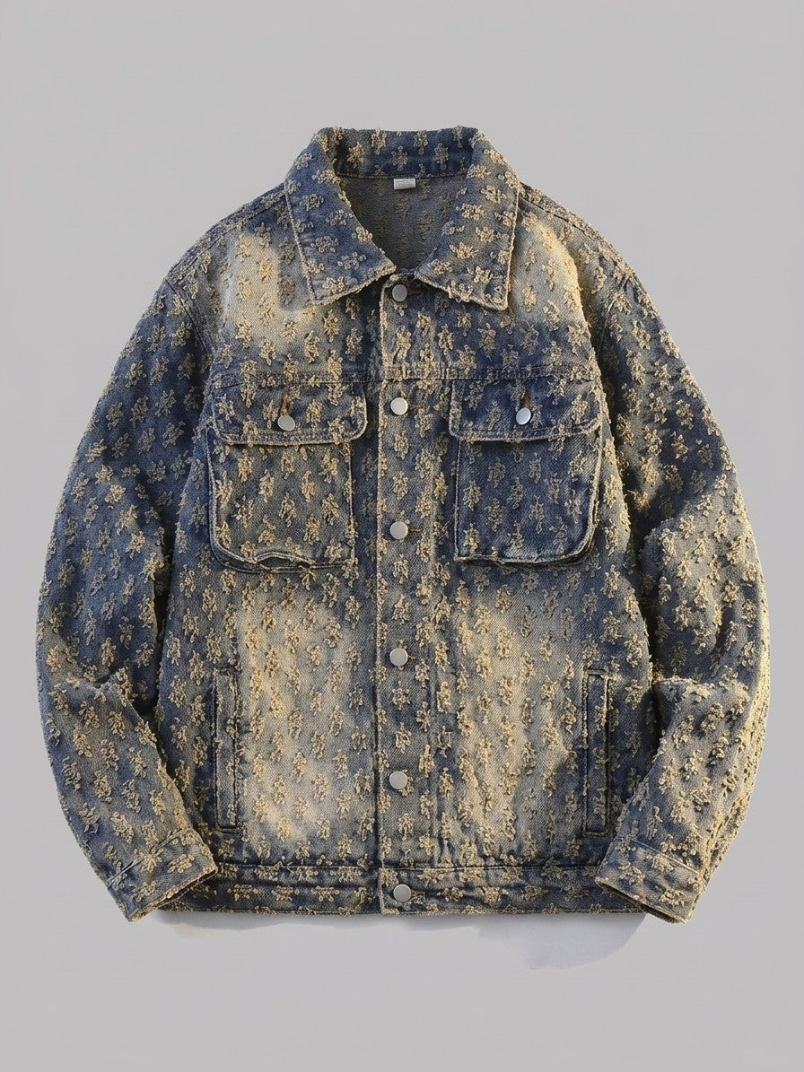 Venzone Men's Tufted Jacquard Denim Trucker Jacket — darkindigo — packshot