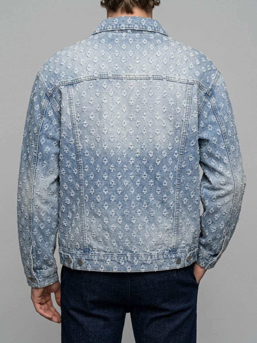 Venzone Men's Tufted Jacquard Denim Trucker Jacket — lightblue — back
