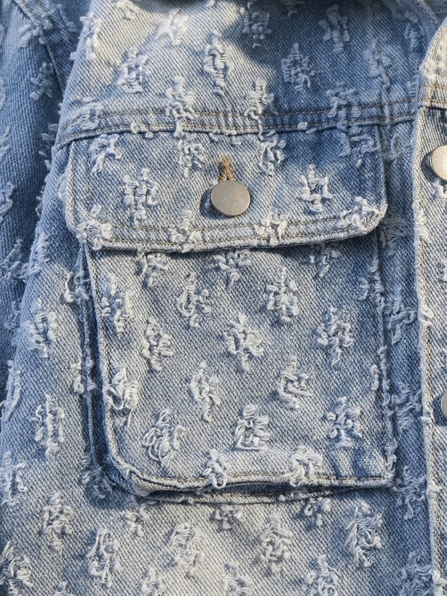Venzone Men's Tufted Jacquard Denim Trucker Jacket — lightblue — detail-2