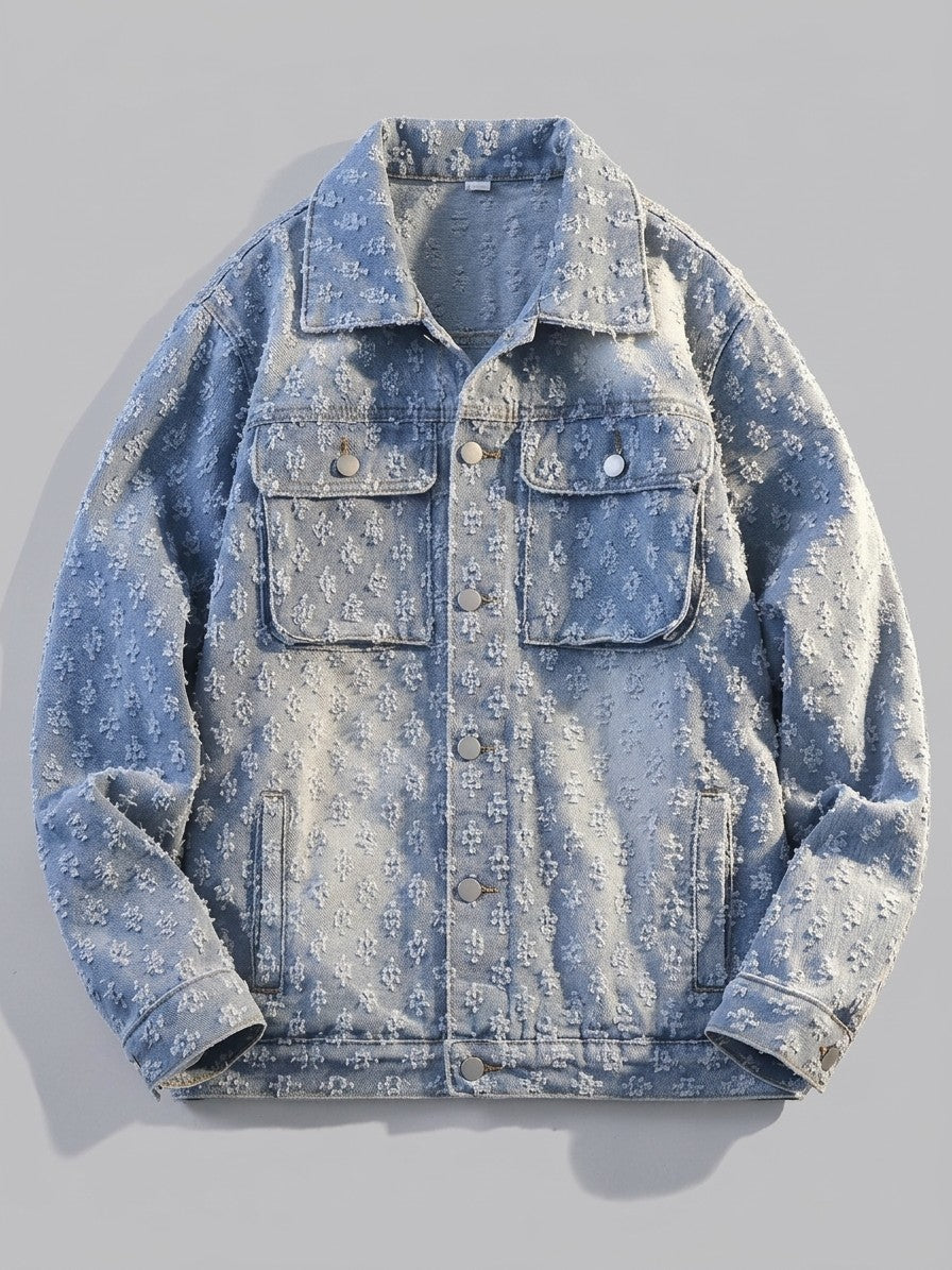 Venzone Men's Tufted Jacquard Denim Trucker Jacket — lightblue — packshot