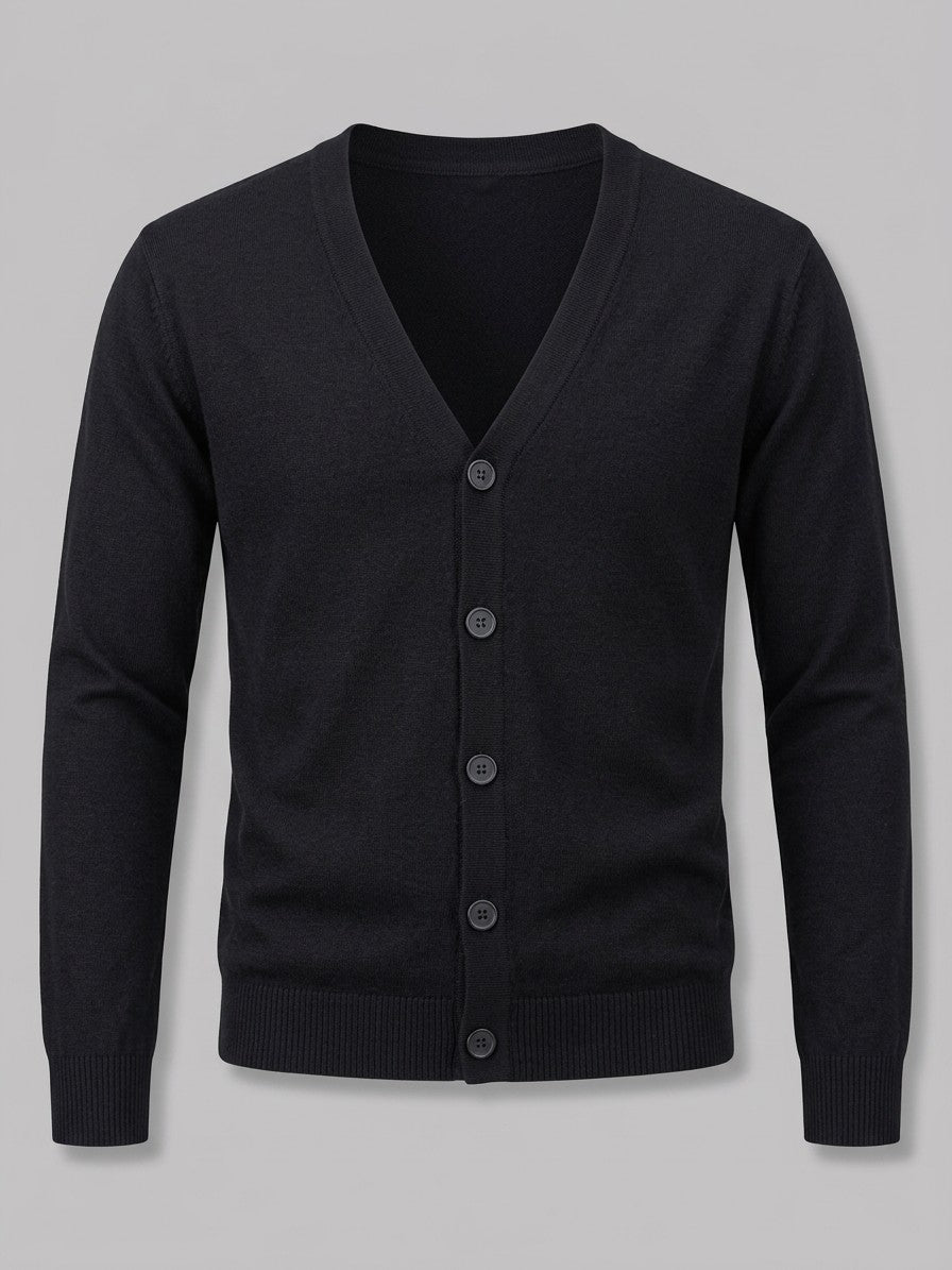 Verbania Men's V-Neck Button Knit Cardigan — black — packshot