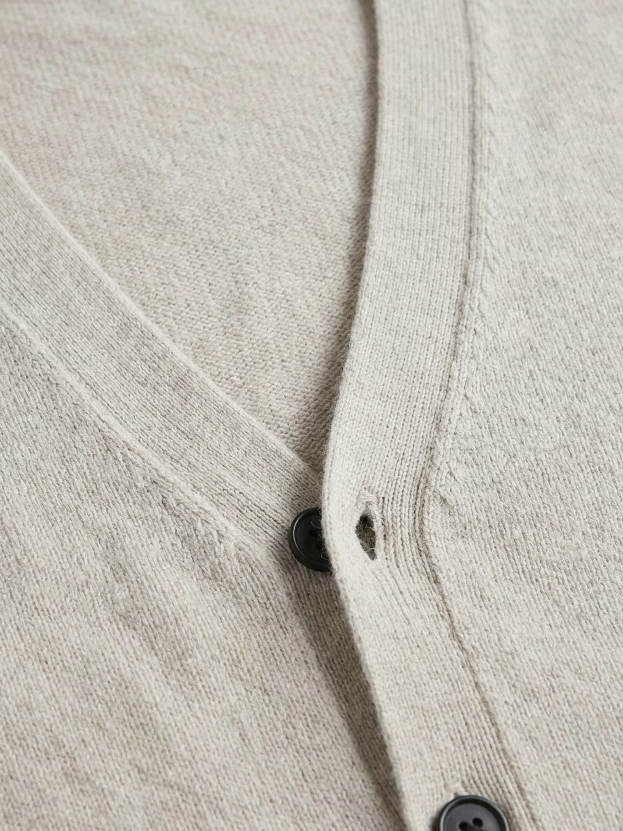 Verbania Men's V-Neck Button Knit Cardigan — flowerapricotcolor — detail-collar