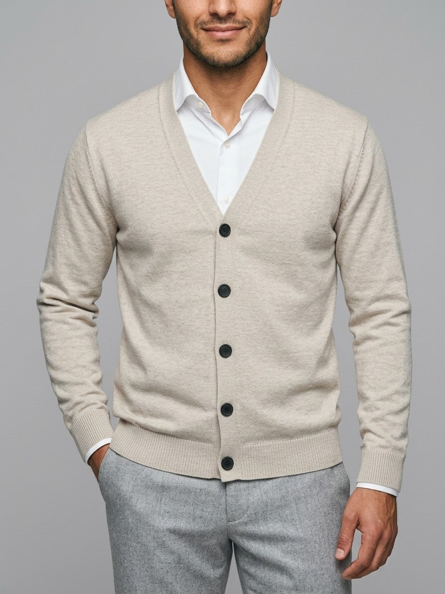 Verbania Men's V-Neck Button Knit Cardigan — flowerapricotcolor — front