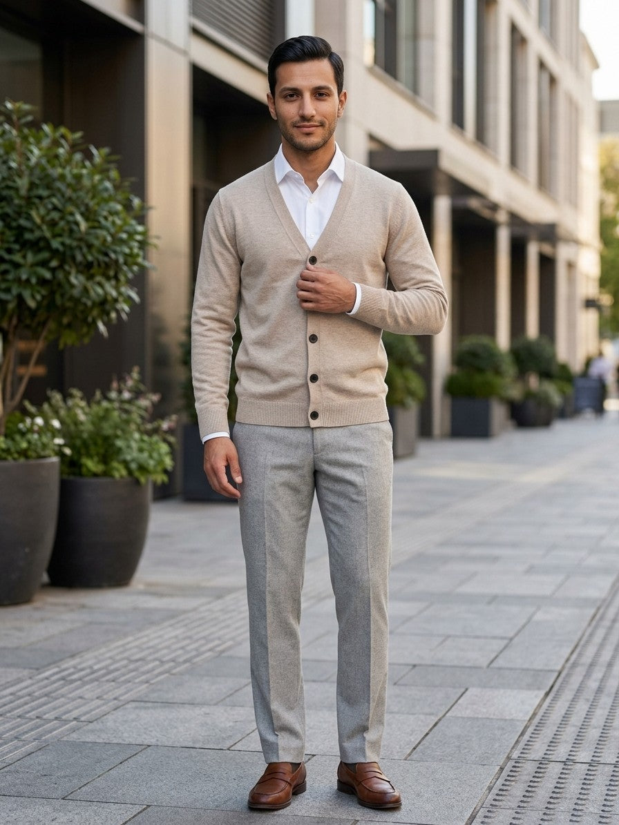 Verbania Men's V-Neck Button Knit Cardigan — flowerapricotcolor — lifestyle
