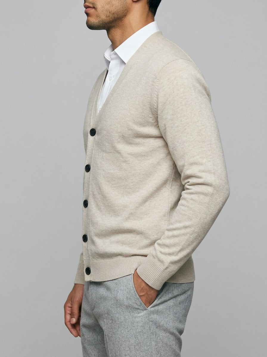 Verbania Men's V-Neck Button Knit Cardigan — flowerapricotcolor — side