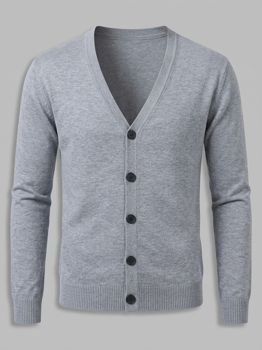 Verbania Men's V-Neck Button Knit Cardigan — flowerslightgray — packshot