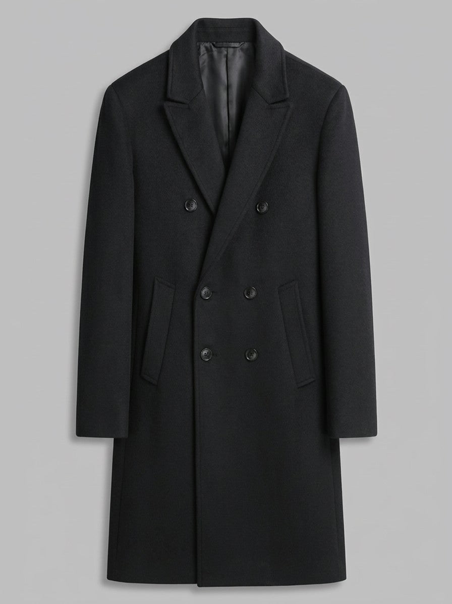 Vercelli Men's Double-Breasted Wool-Blend Overcoat — black — packshot