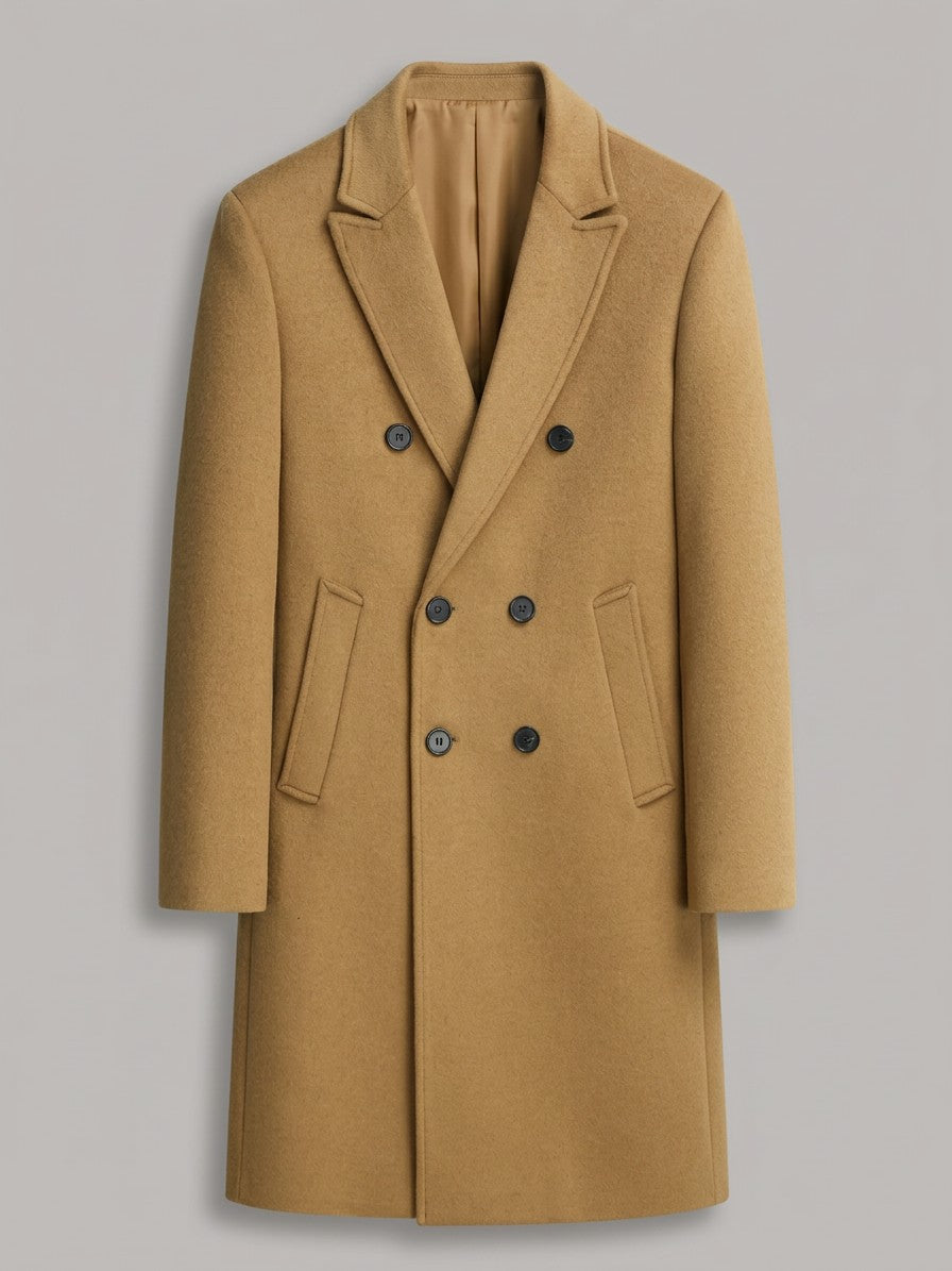 Vercelli Men's Double-Breasted Wool-Blend Overcoat — camel — packshot
