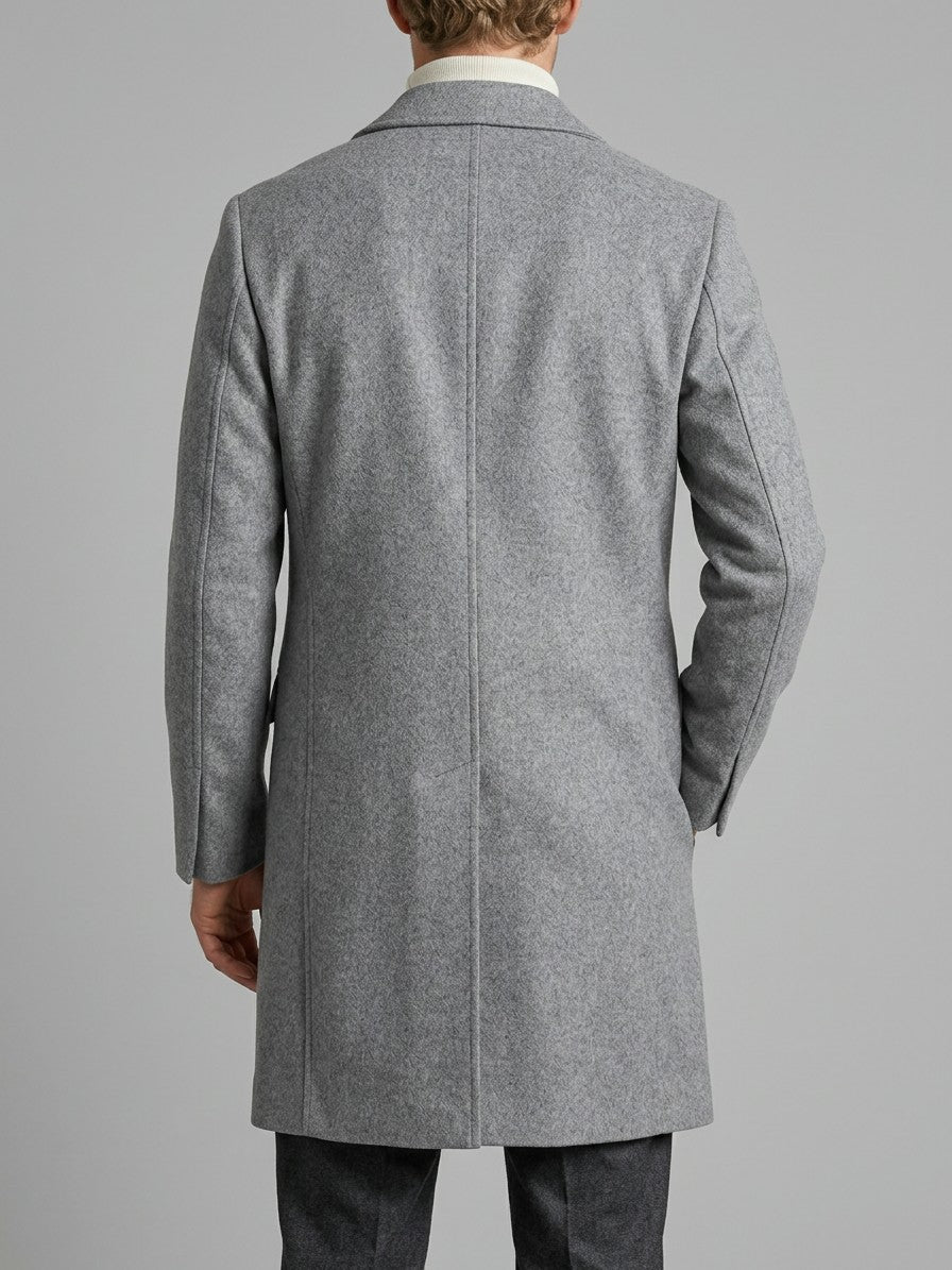 Vercelli Men's Double-Breasted Wool-Blend Overcoat — gray — back