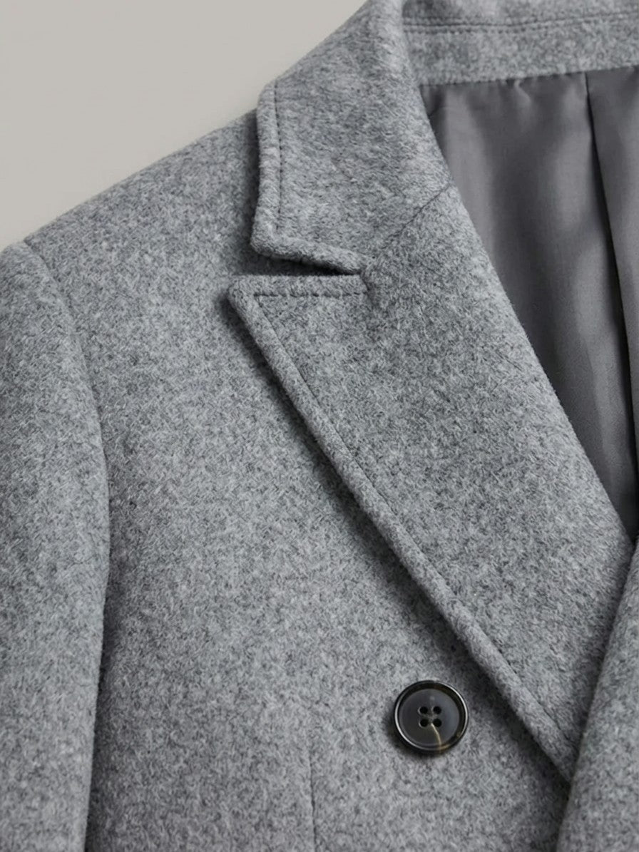 Vercelli Men's Double-Breasted Wool-Blend Overcoat — gray — detail-collar