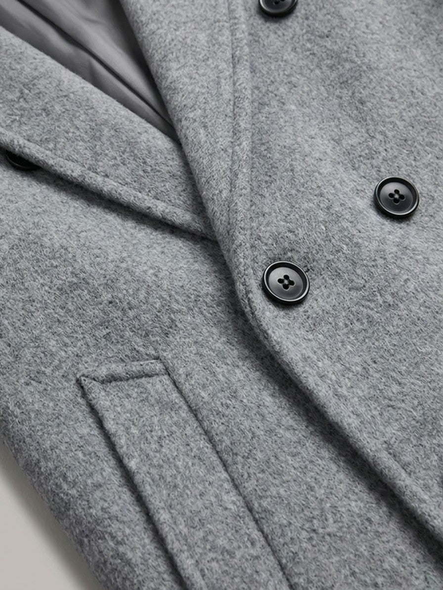 Vercelli Men's Double-Breasted Wool-Blend Overcoat — gray — detail
