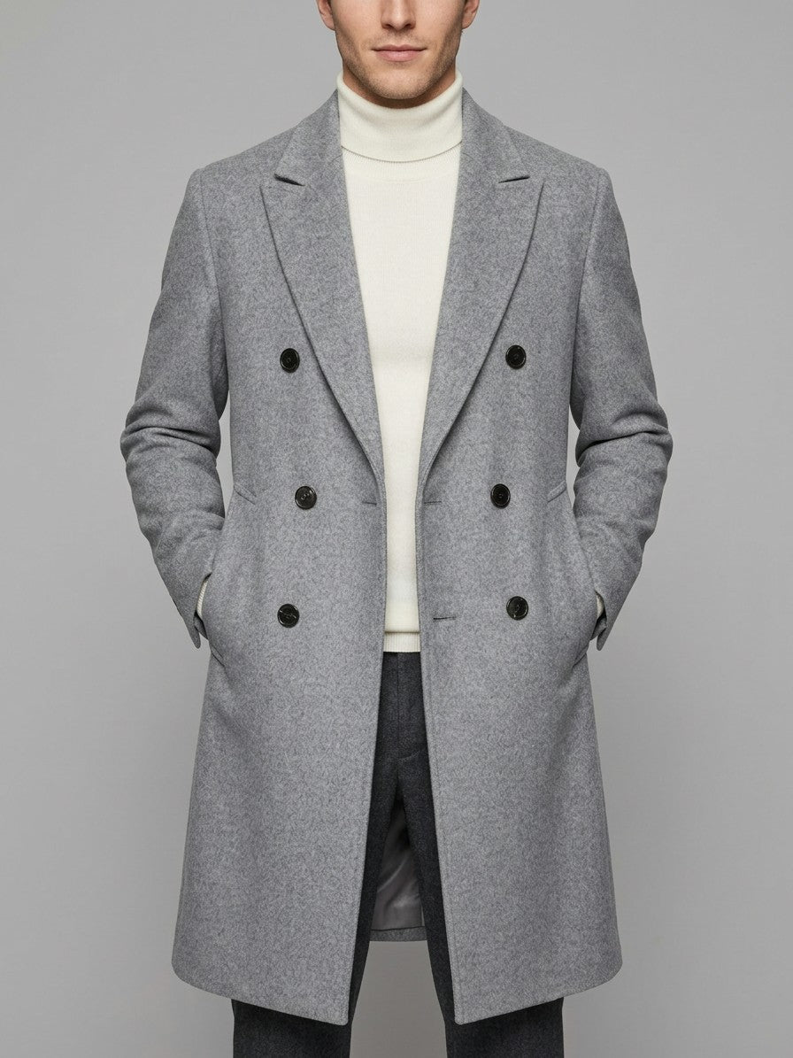 Vercelli Men's Double-Breasted Wool-Blend Overcoat — gray — front