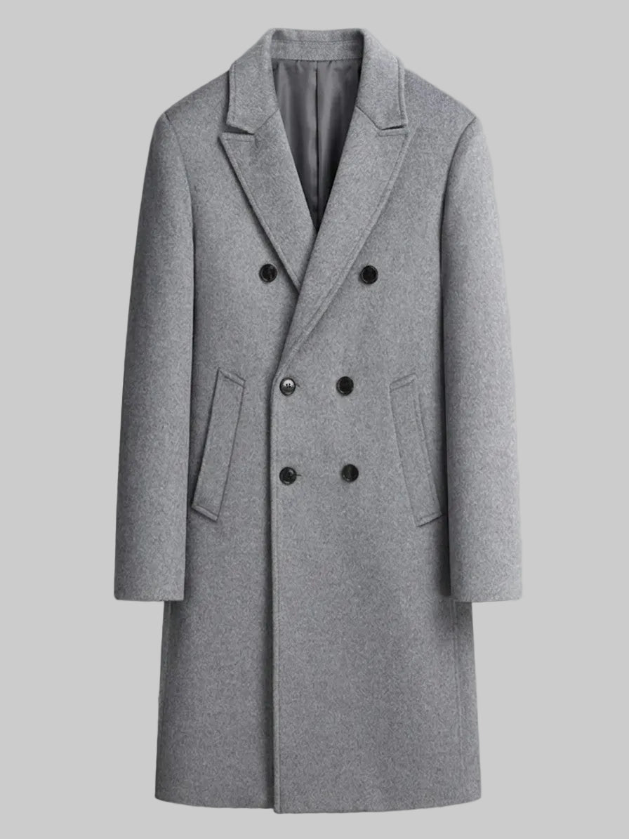 Vercelli Men's Double-Breasted Wool-Blend Overcoat — gray — packshot