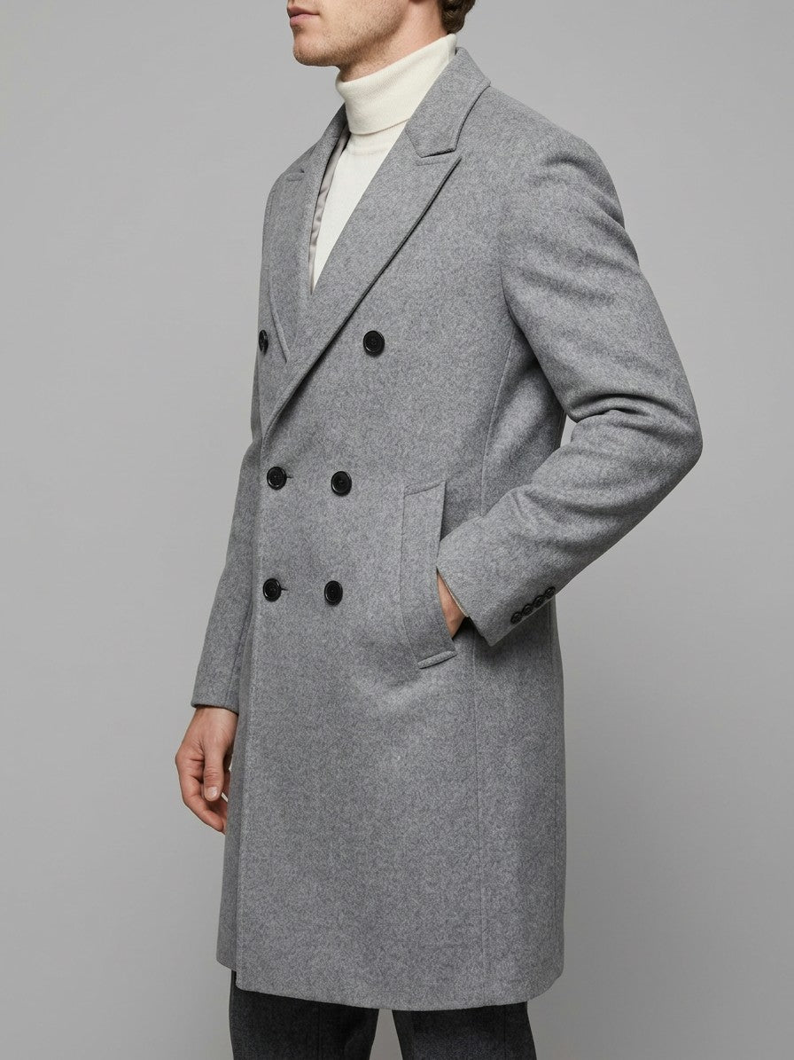 Vercelli Men's Double-Breasted Wool-Blend Overcoat — gray — side