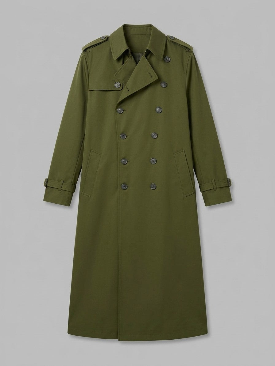 Vernazza Men's Longline Double-Breasted Trench Coat — green — packshot