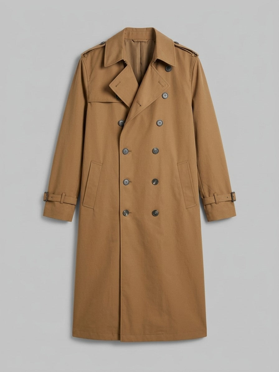 Vernazza Men's Longline Double-Breasted Trench Coat — khaki — packshot