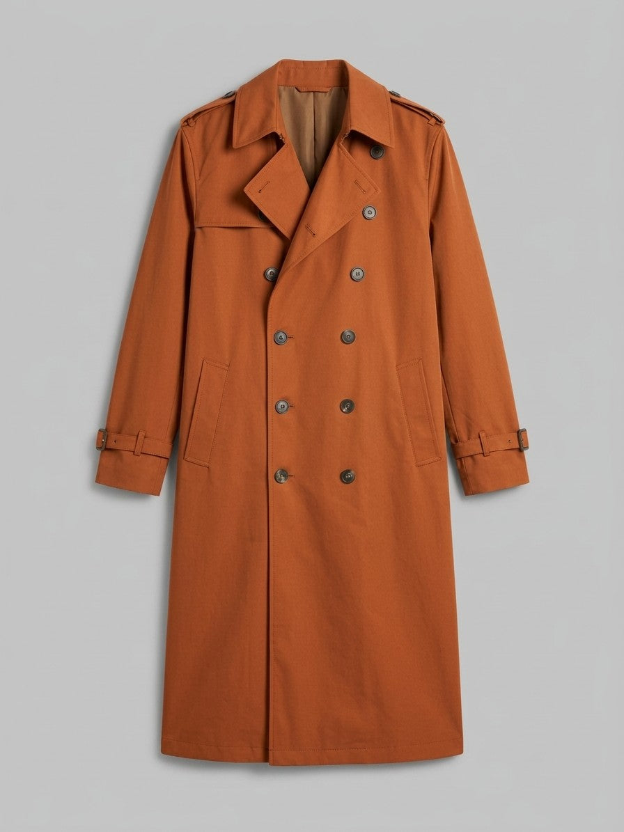 Vernazza Men's Longline Double-Breasted Trench Coat — orange — packshot
