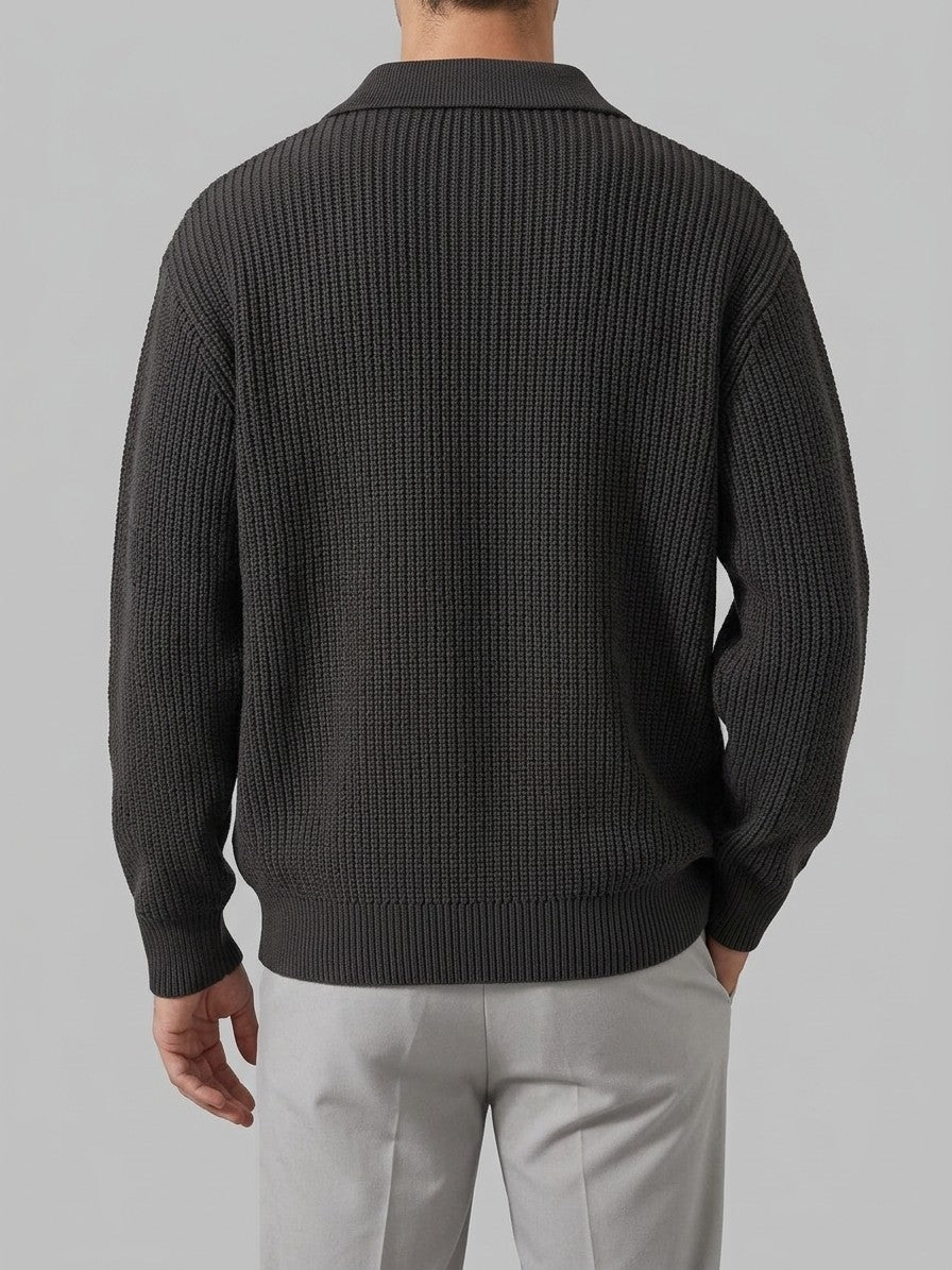 Vernio Men's Ribbed Half-Zip Polo Sweater — charcoal — back
