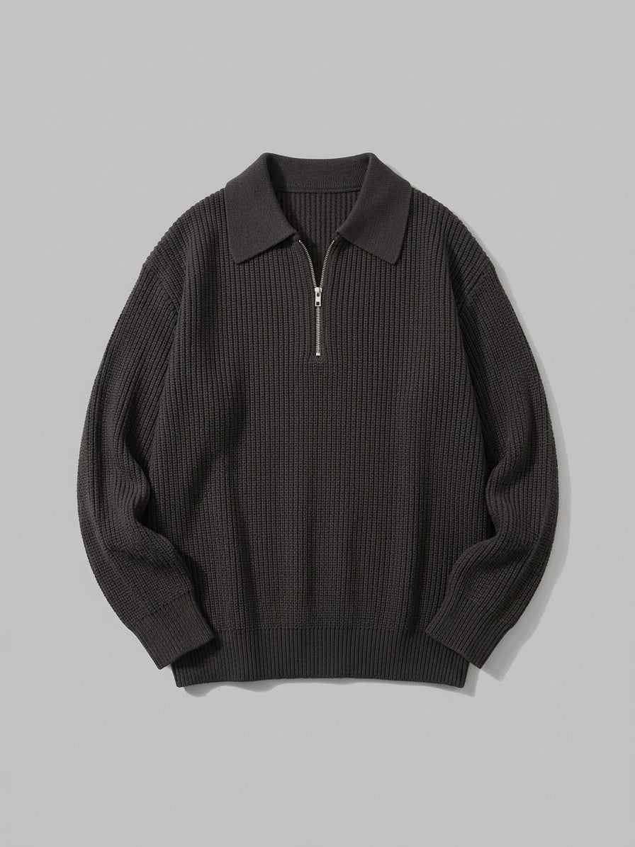 Vernio Men's Ribbed Half-Zip Polo Sweater — charcoal — packshot