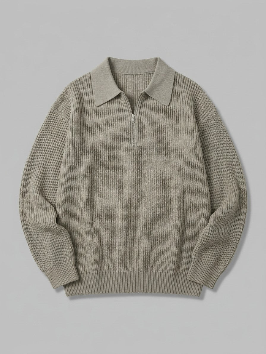 Vernio Men's Ribbed Half-Zip Polo Sweater — stonegrey — packshot