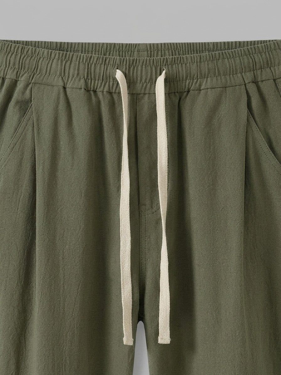 Verona Men's Drawstring Pants — olivegreen — detail-collar
