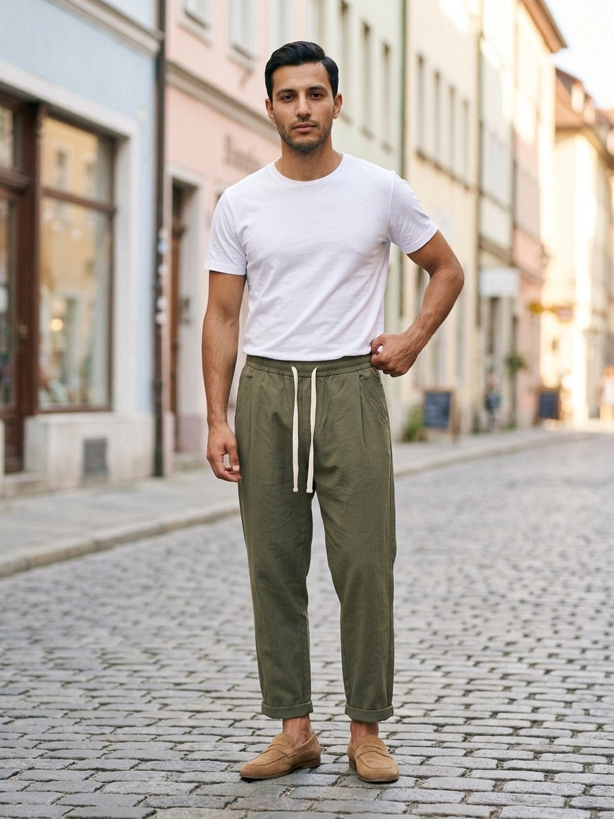 Verona Men's Drawstring Pants — olivegreen — lifestyle