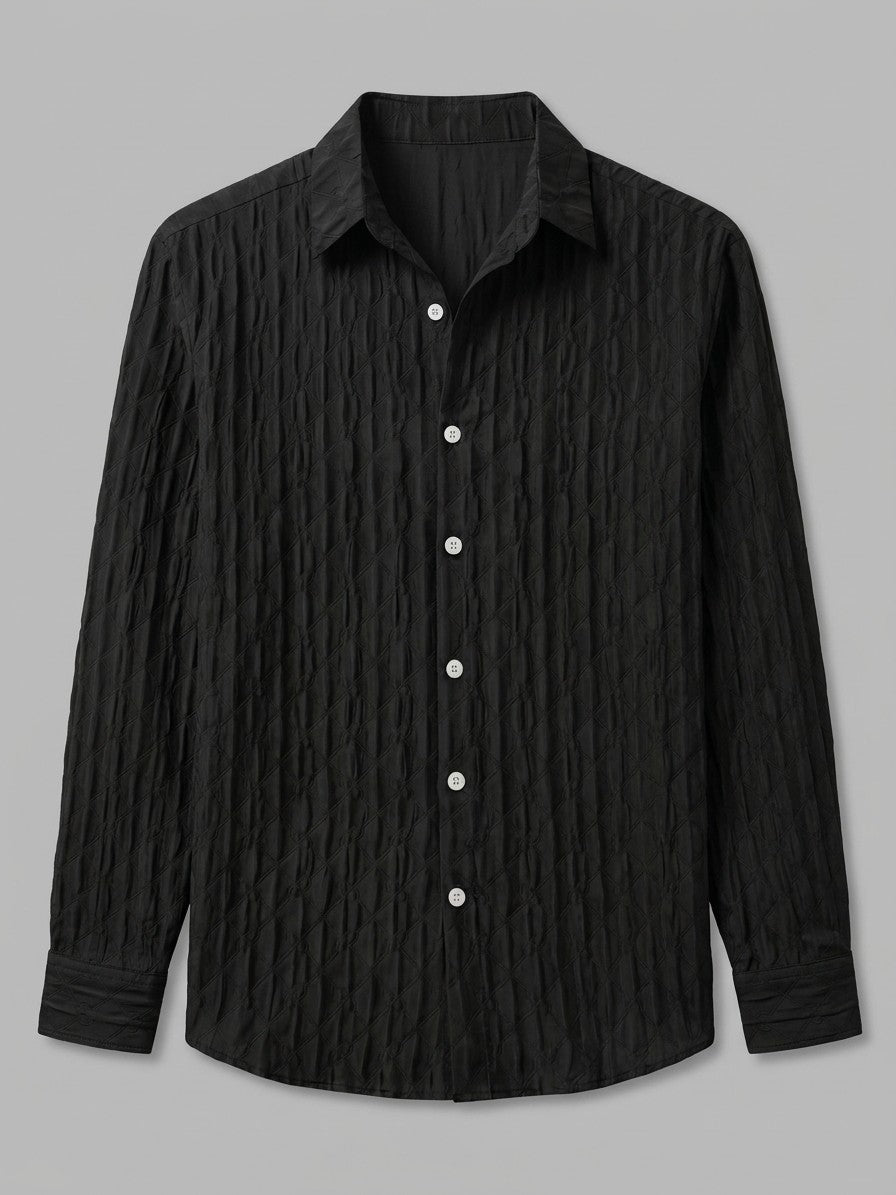 Verona Men's Embossed Long Sleeve Shirt — black — packshot