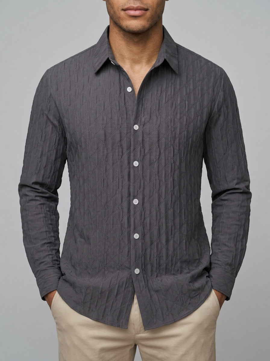 Verona Men's Embossed Long Sleeve Shirt — charcoalgrey — front
