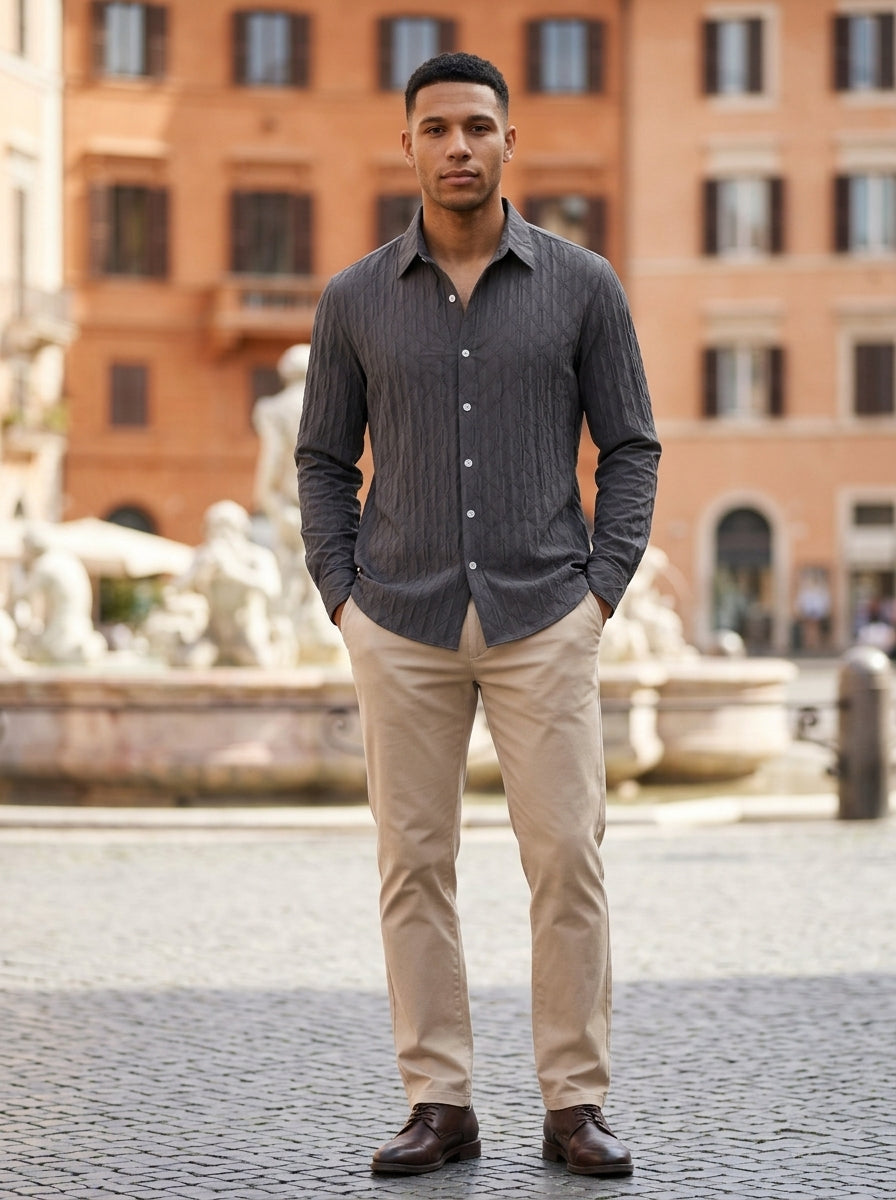 Verona Men's Embossed Long Sleeve Shirt — charcoalgrey — lifestyle