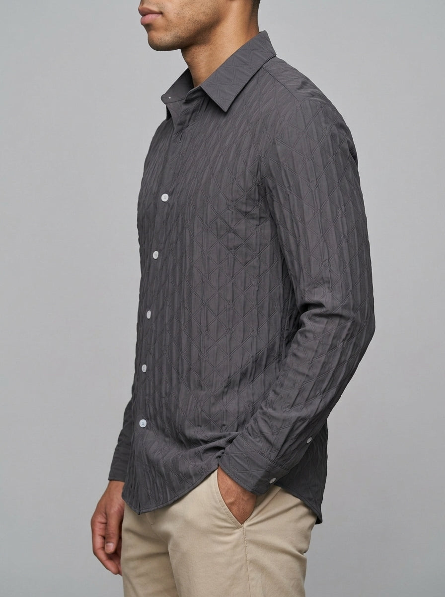 Verona Men's Embossed Long Sleeve Shirt — charcoalgrey — side