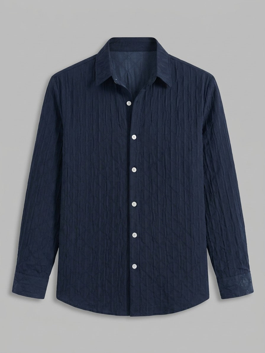 Verona Men's Embossed Long Sleeve Shirt — navyblue — packshot