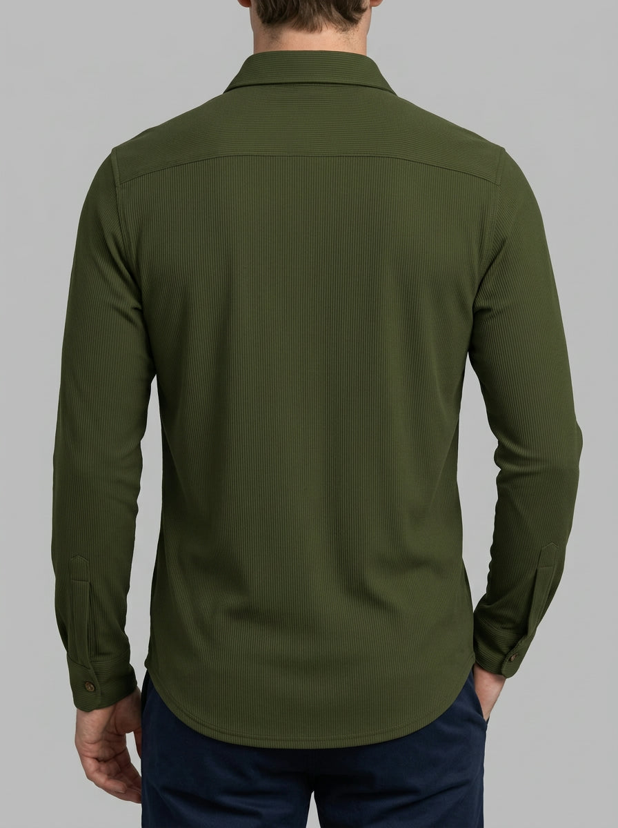 Verona Men's Ribbed Button-Up Shirt — armygreen — back