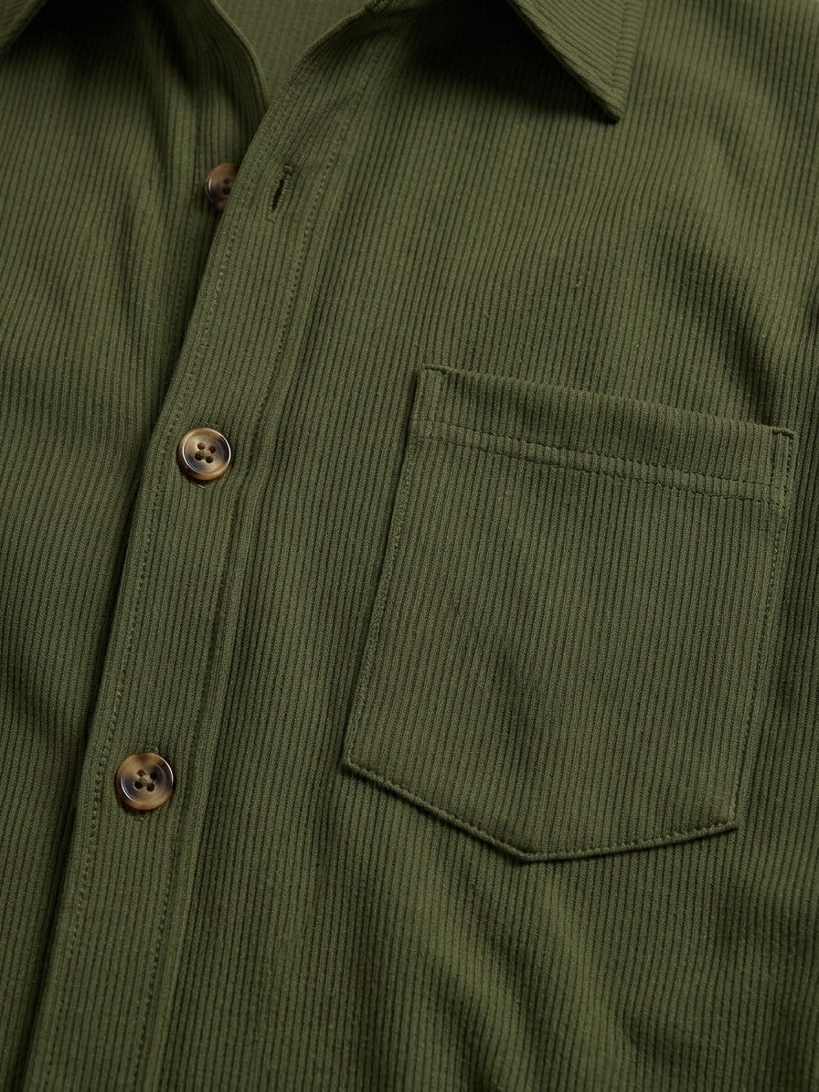 Verona Men's Ribbed Button-Up Shirt — armygreen — detail-2