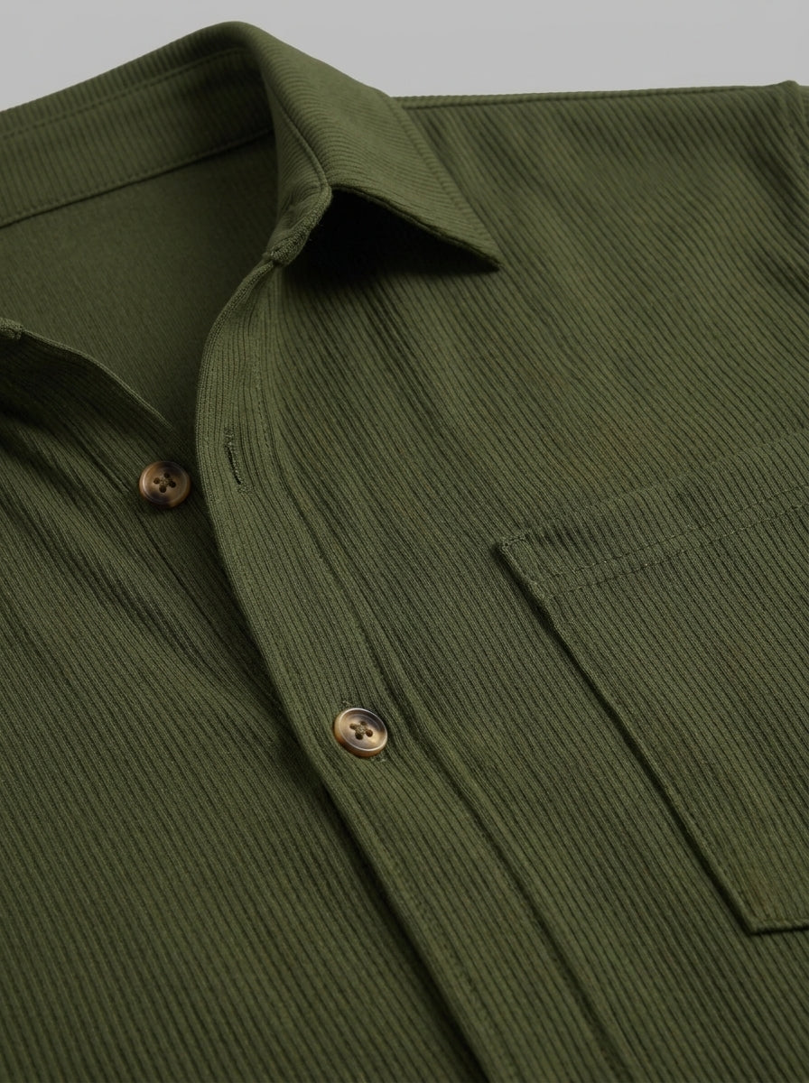 Verona Men's Ribbed Button-Up Shirt — armygreen — detail