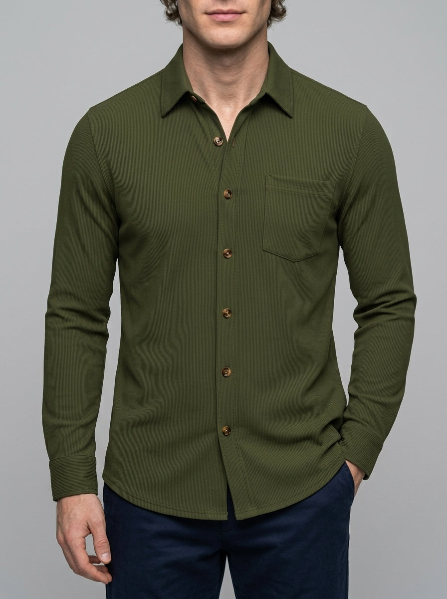 Verona Men's Ribbed Button-Up Shirt — armygreen — front
