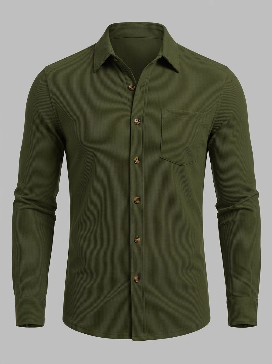Verona Men's Ribbed Button-Up Shirt — armygreen — packshot