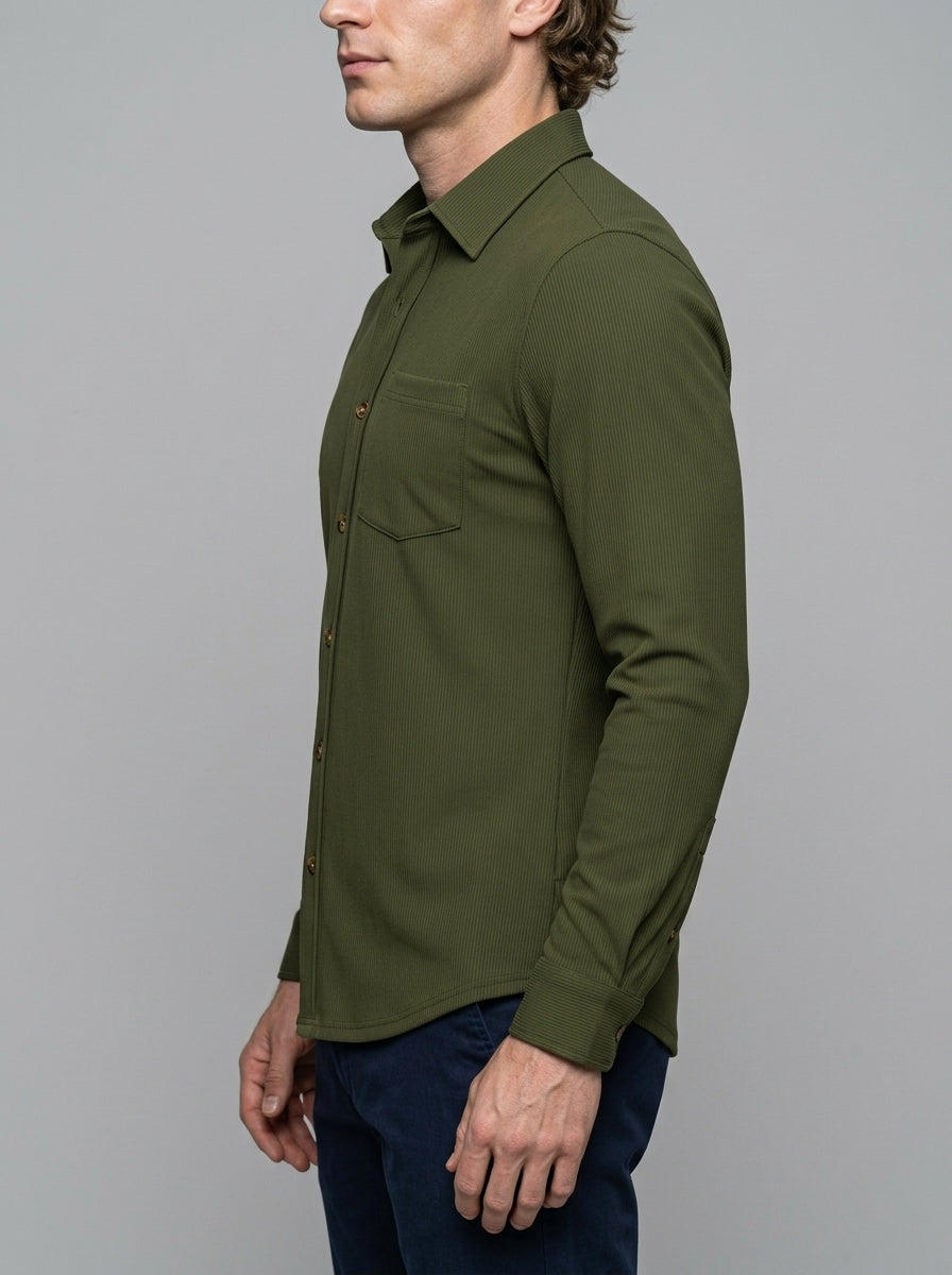 Verona Men's Ribbed Button-Up Shirt — armygreen — side