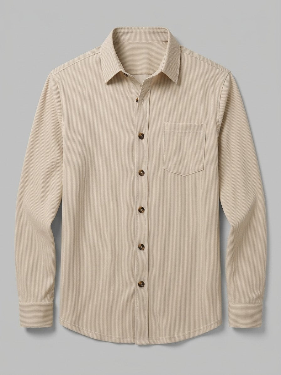 Verona Men's Ribbed Button-Up Shirt — khaki — packshot