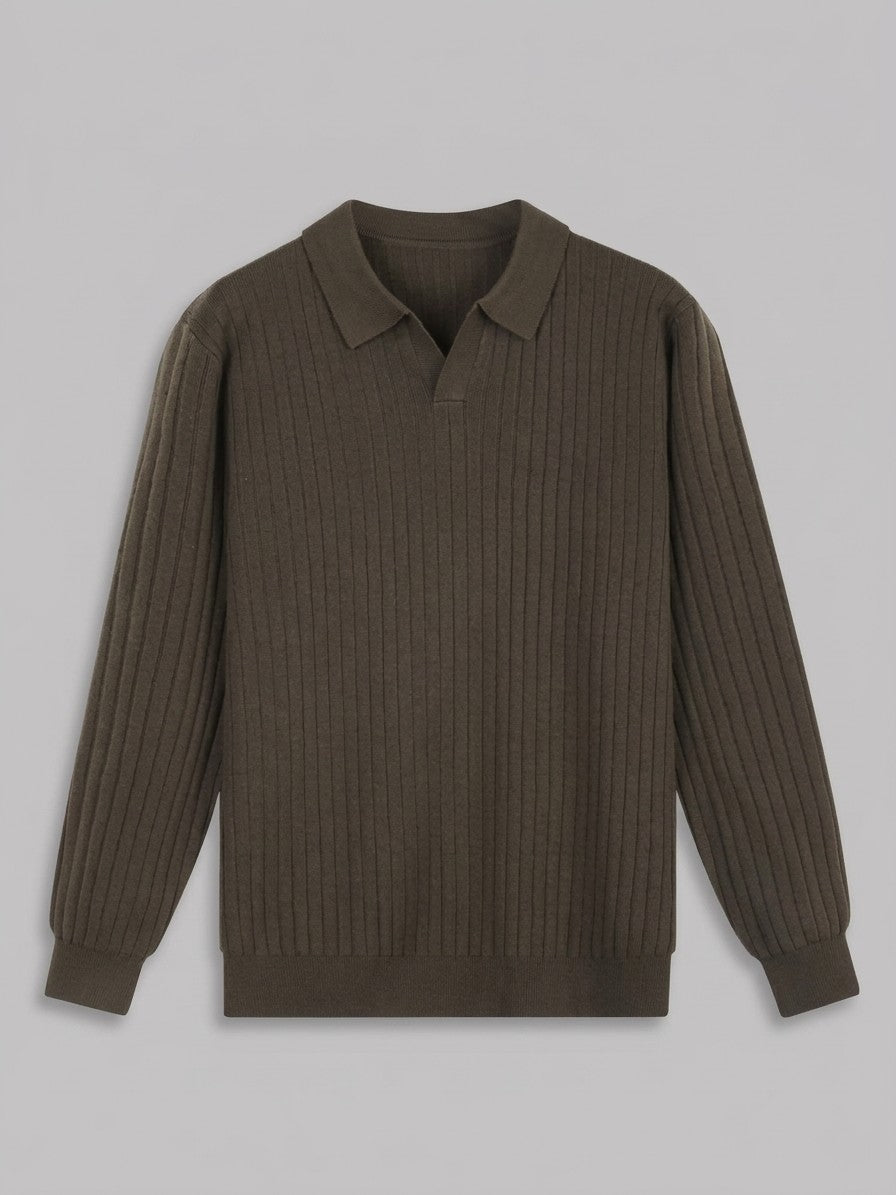 Verona Men's Ribbed Knit Polo Sweater — armygreen — packshot