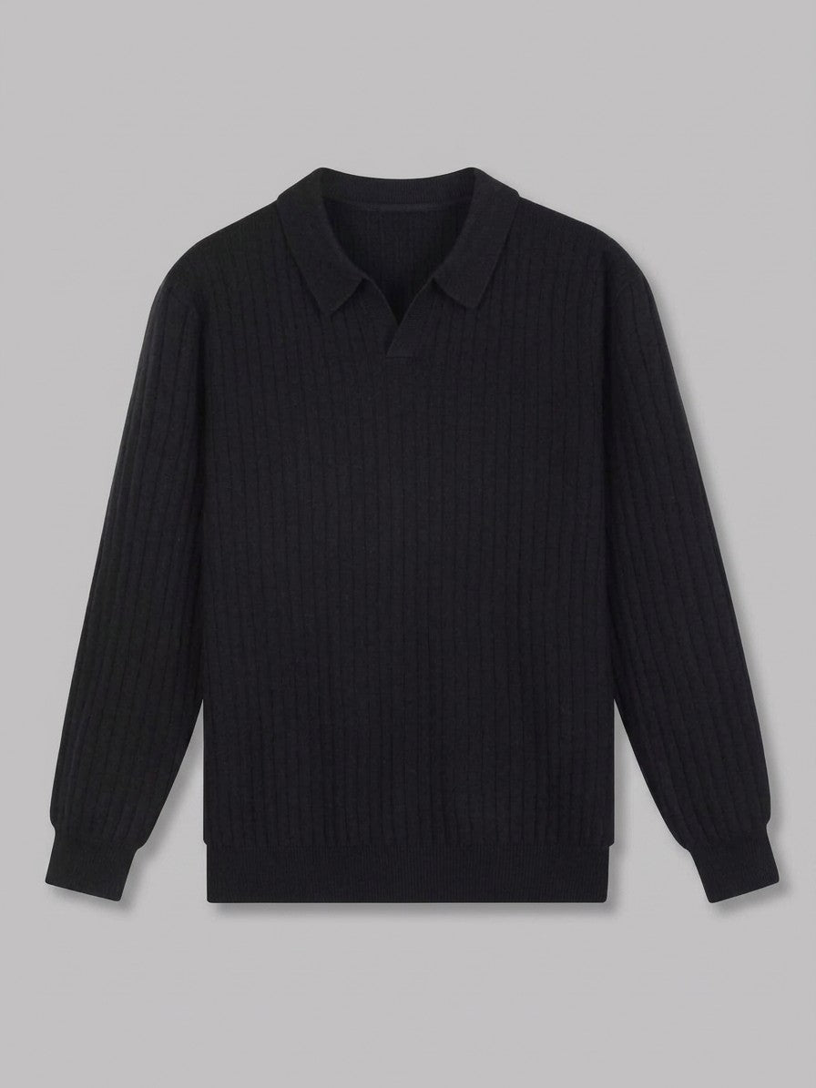 Verona Men's Ribbed Knit Polo Sweater — black — packshot
