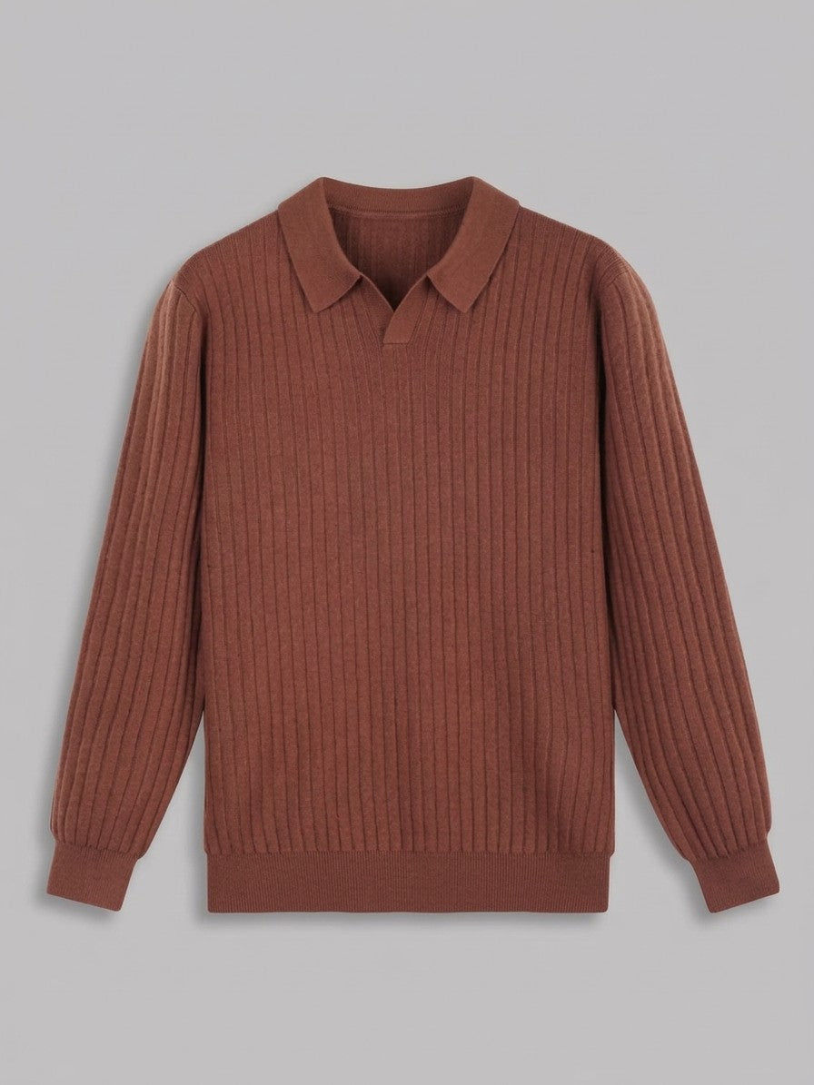 Verona Men's Ribbed Knit Polo Sweater — brown — packshot