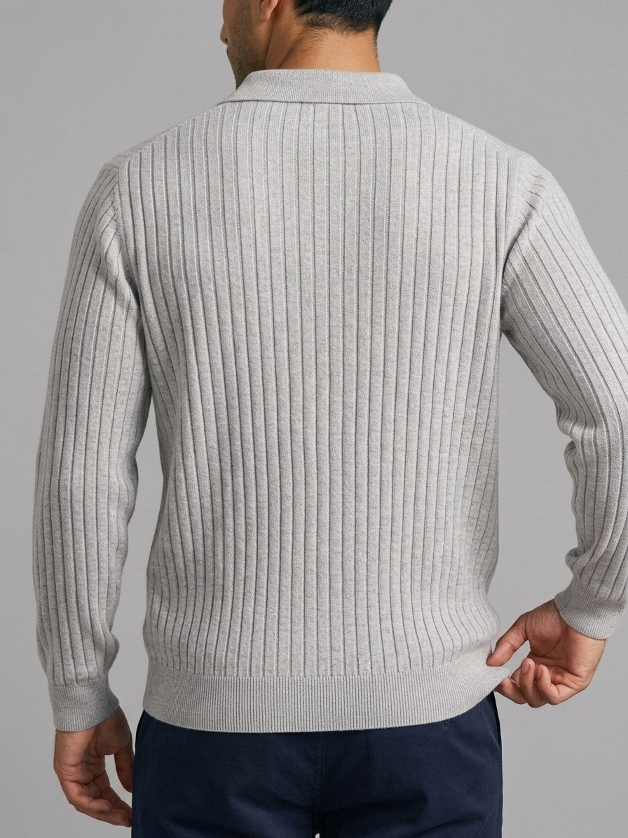 Verona Men's Ribbed Knit Polo Sweater — lightgray — back