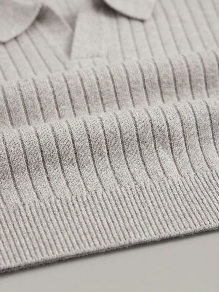 Verona Men's Ribbed Knit Polo Sweater — lightgray — detail-collar