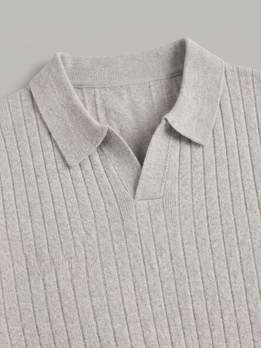 Verona Men's Ribbed Knit Polo Sweater — lightgray — detail
