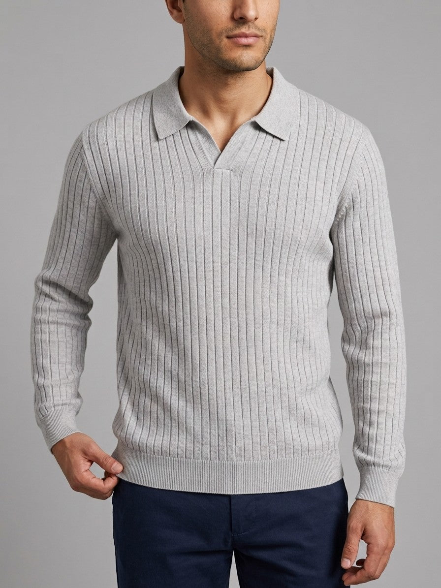 Verona Men's Ribbed Knit Polo Sweater — lightgray — front