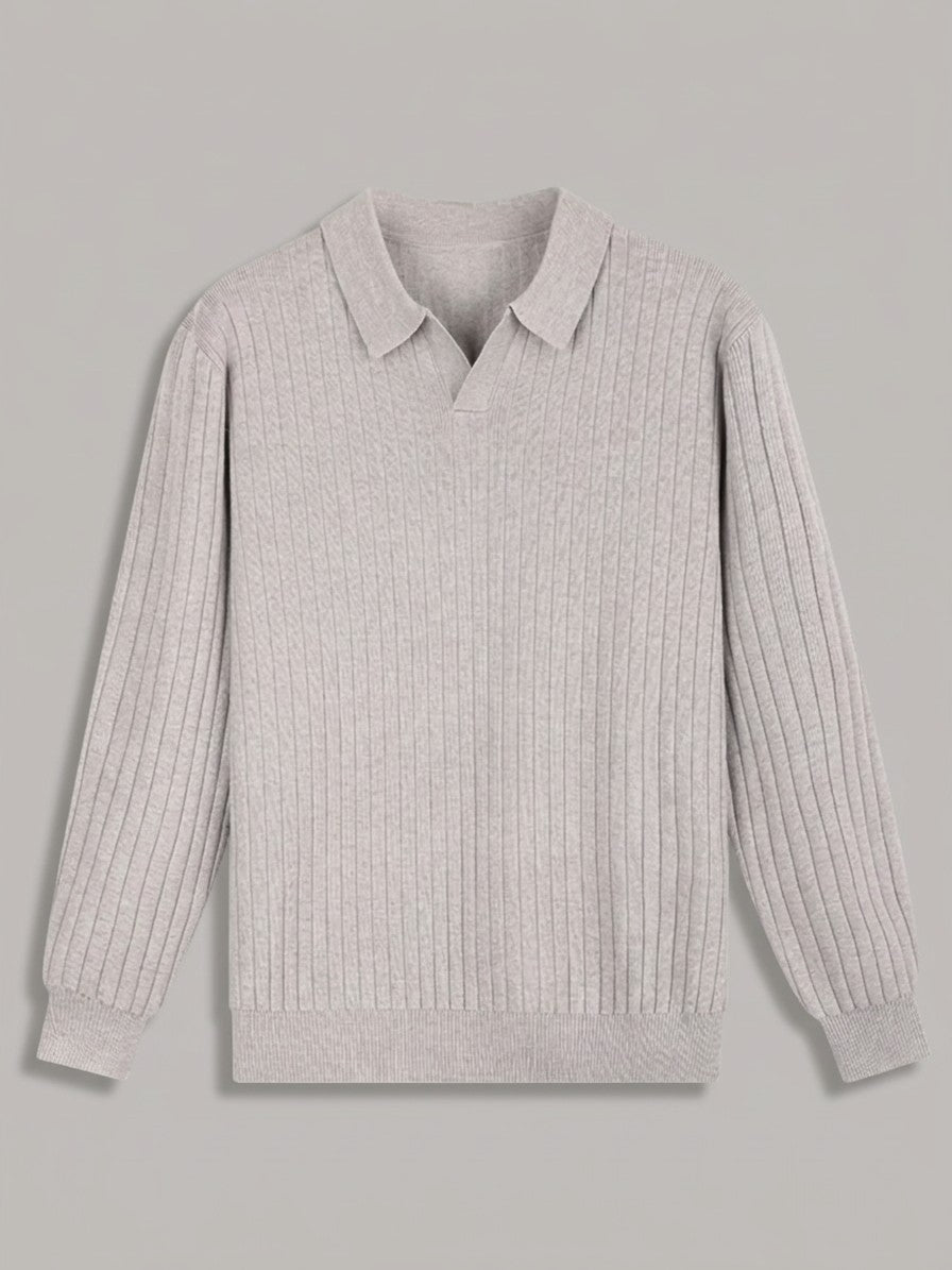 Verona Men's Ribbed Knit Polo Sweater — lightgray — packshot
