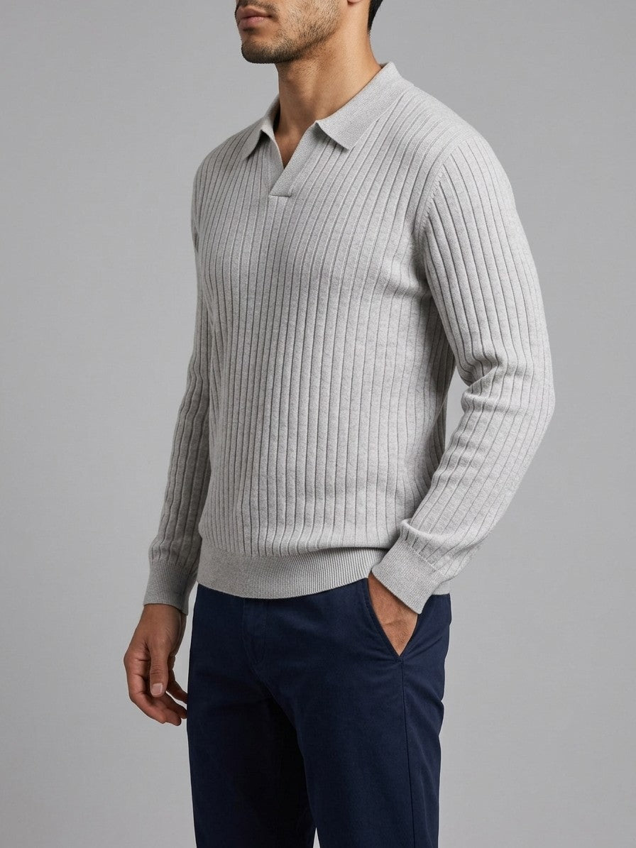 Verona Men's Ribbed Knit Polo Sweater — lightgray — side