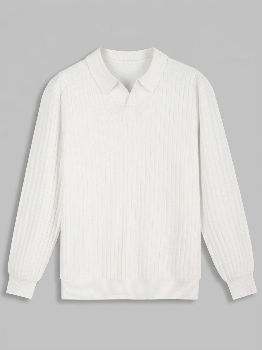 Verona Men's Ribbed Knit Polo Sweater — white — packshot