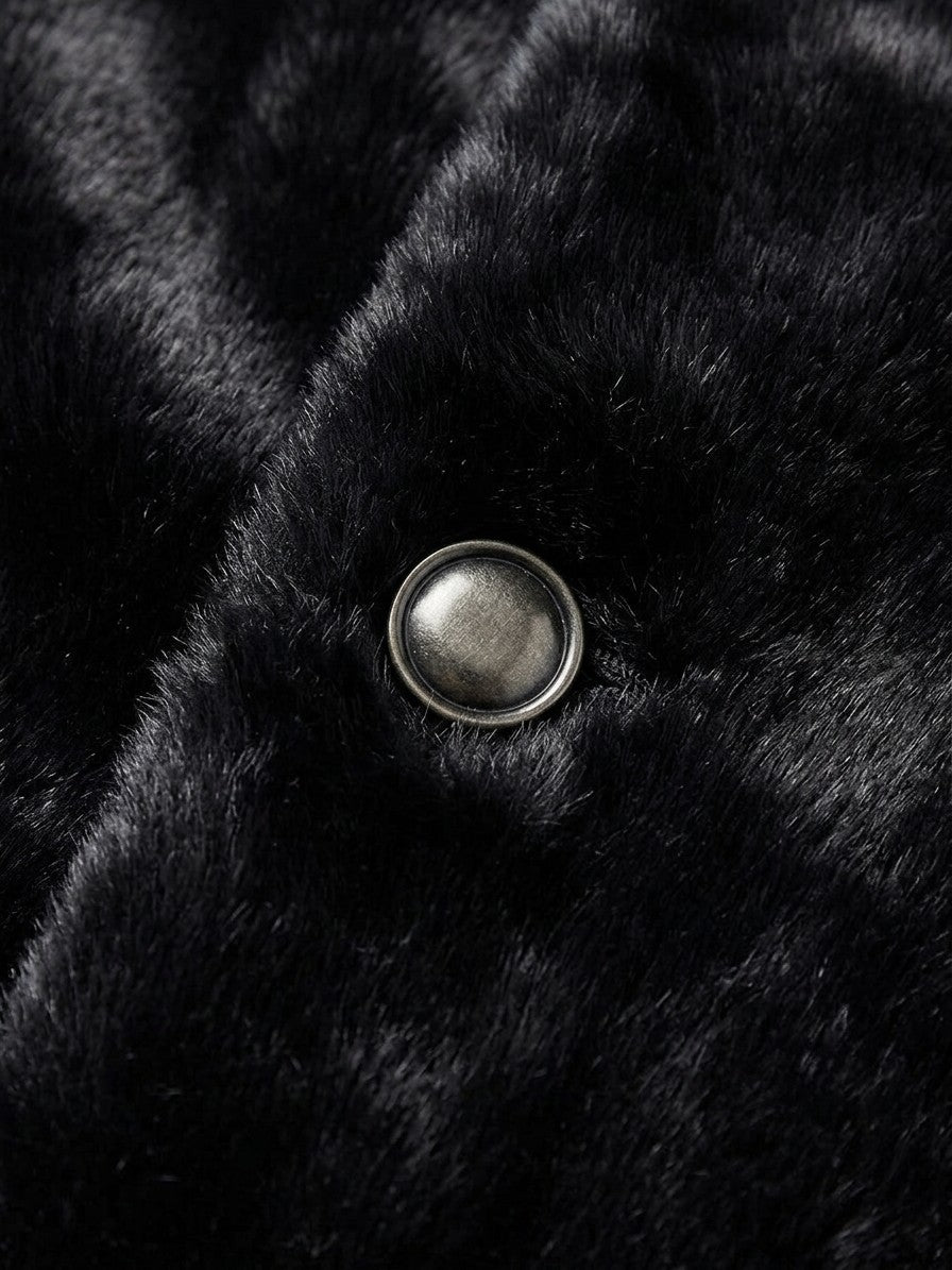 Vetralla Men's Contrast Collar Faux Fur Overcoat — black — detail-2